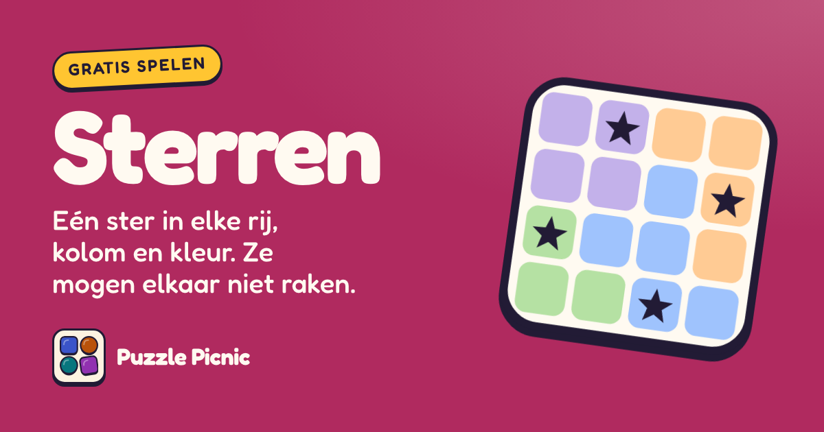 Sterren: Zet één ster in elke rij, elke kolom en elk gekleurd vlak.