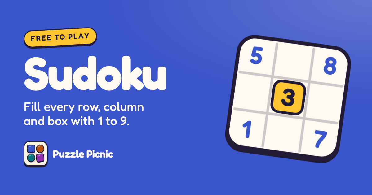 Sudoku: Fill the grid so every row, column and 3 by 3 box holds the digits 1 to 9 exactly once.
