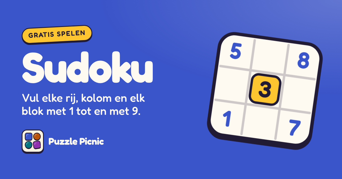 Sudoku: Vul het raster zo in dat elke rij, kolom en elk blok van 3 bij 3 de cijfers 1 tot en met 9 precies één keer bevat.
