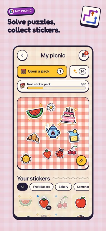 My picnic: stickers laid out on a picnic blanket