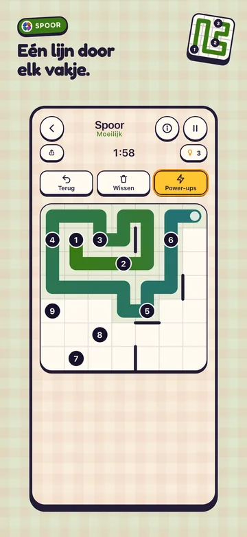 Een lijnpuzzel door elk vakje (Spoor)